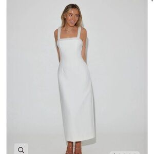 Odd Muse - The Ultimate Muse Pearl Trim Midi Dress - White